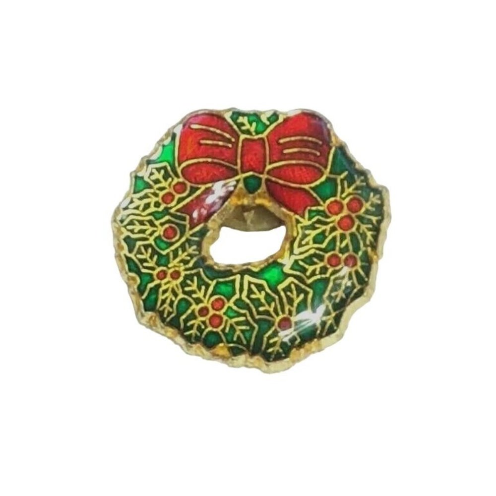 Enamel Pin Christmas Wreath Red Bow And Holly Lapel Holiday Brooch